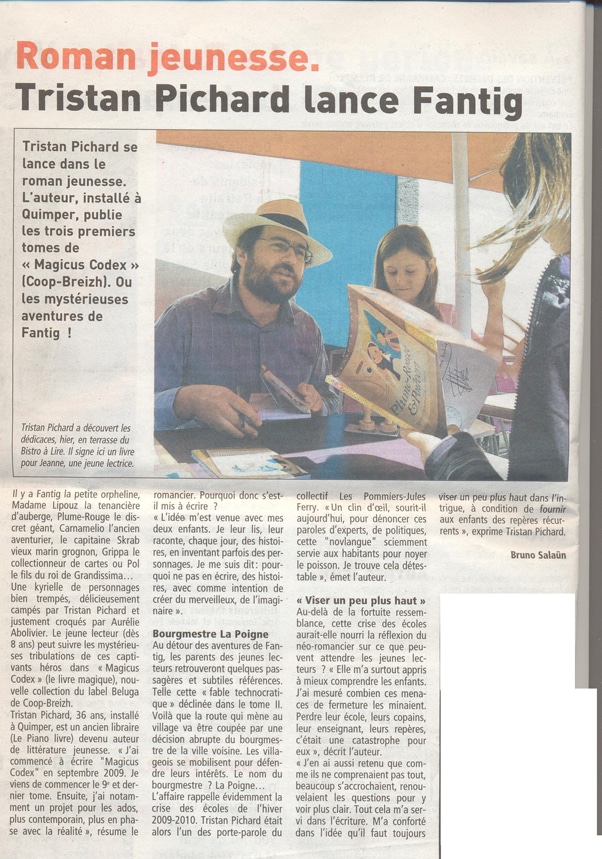 Mon premier livre ! Télégramme 1er juillet 2011 article de presse